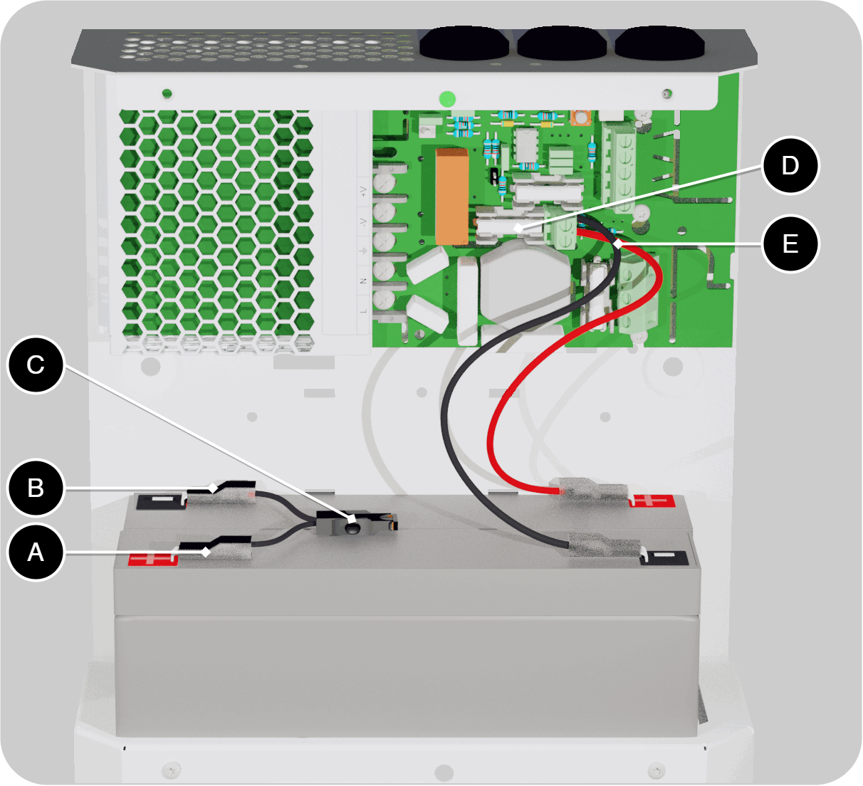 Innkobling av to (12 V) batterier med sikring