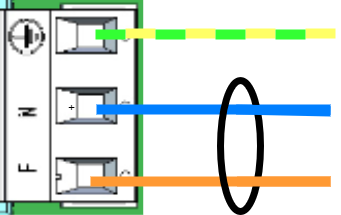 Mains connection is made to the terminal block on the motherboard.