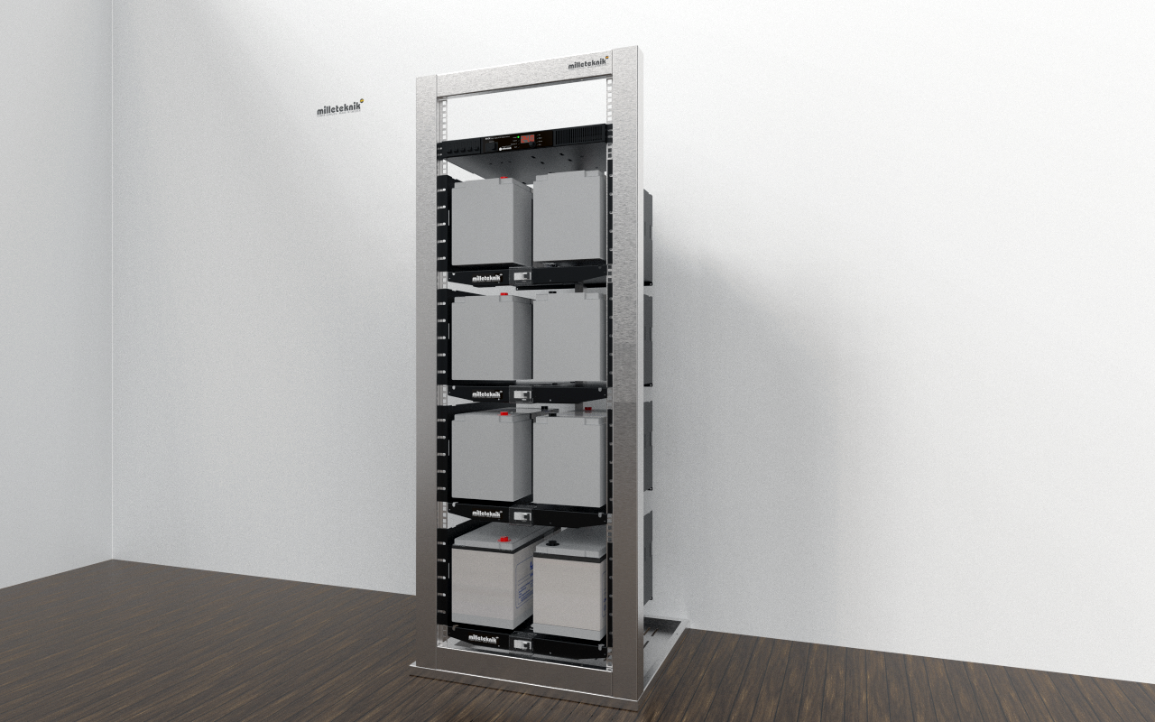 EN54 24V 15A 1U neljällä Battery shelf 24V L