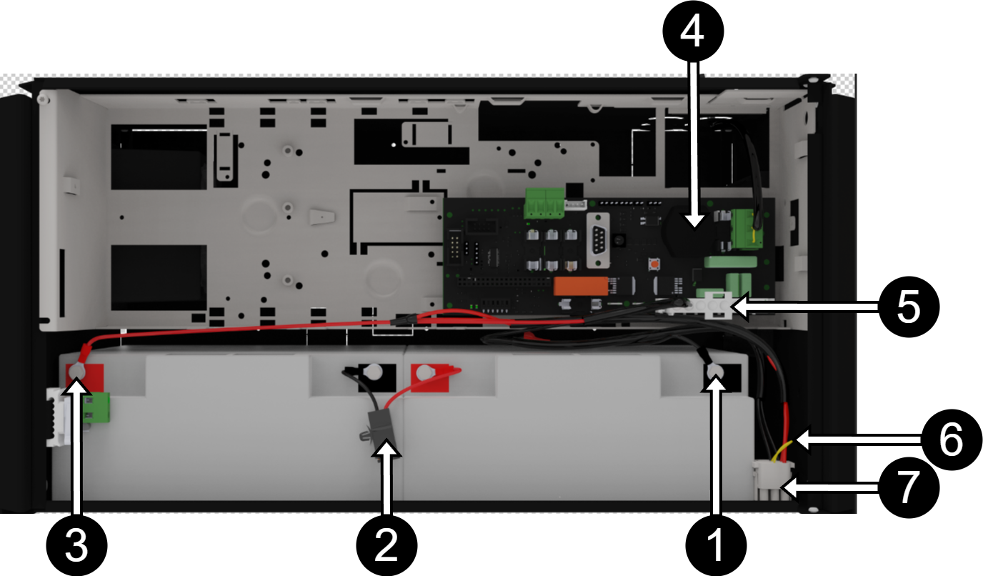 Connection of batteries in FLX M. Motherboards may differ depending on the configuration, but connection of batteries takes place in the same way.