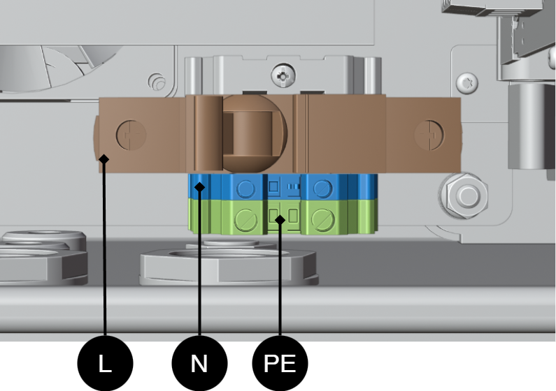 Inkoppling 230 V AC.