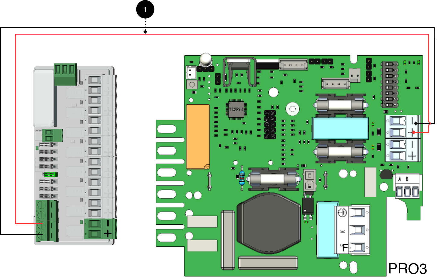Anslut kortet som bilden visar.