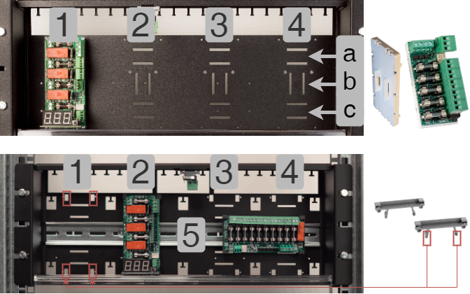 19 rack module holder with a card mounted in place 1