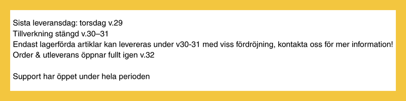 Milleteknik - Sista Leveransdag Torsdag V 29 Tillverkning Stangd V 30 31 Endast Lagerforda Artiklar Kan Levereras Under V30 31 Med Viss Fordrojning Kontakta Oss For Mer Information Order Utleverans Oppn
